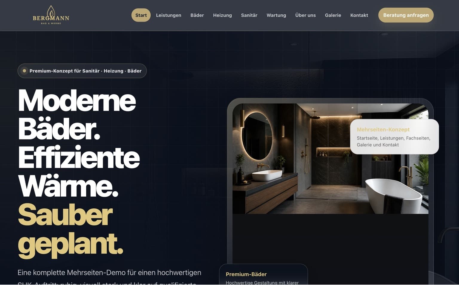 Projektbeispiel Bergmann Bad & Wärme mit hochwertigem Webdesign