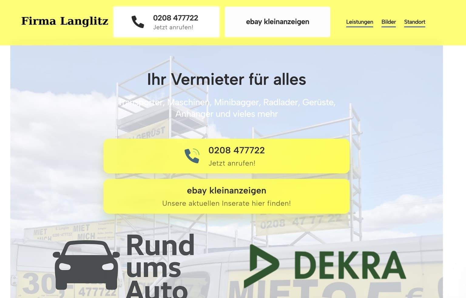 Desktopansicht der Website von Langlitz Transportervermietung