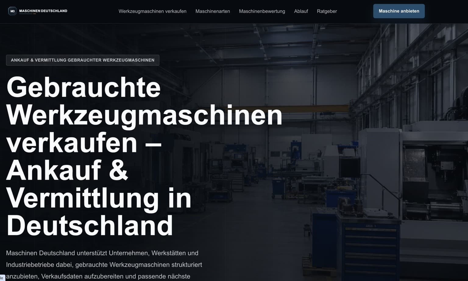 Desktopansicht des Eigenprojekts Maschinen Deutschland